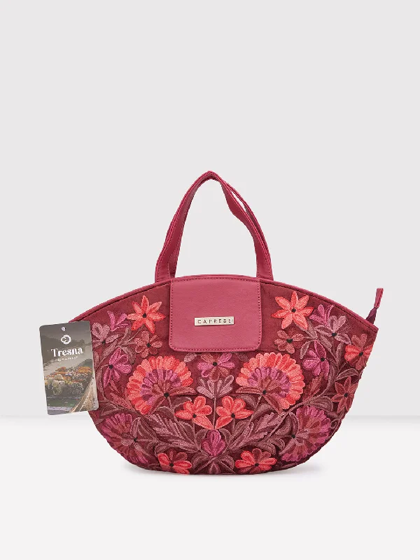 Caprese Tresna Embroidery Tote Handbag Maroon