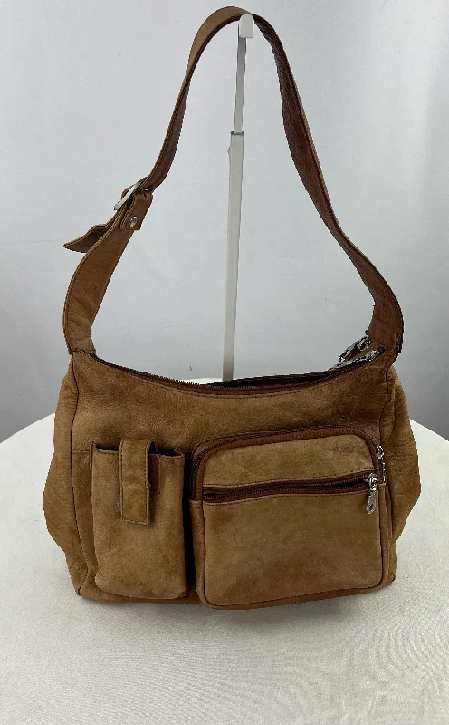 Vintage Paul & Taylor Women's Tan Distressed Leather Shoulder Bag Purse Rare