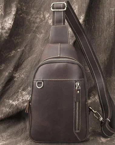 Simple Black Leather Sling Backpack Mens Sling Bag Vintage Sling Pack For Men