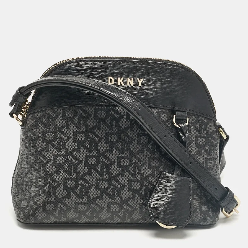 Dkny Black Monogram Coated Canvas And Leather Dome Crossbody Bag