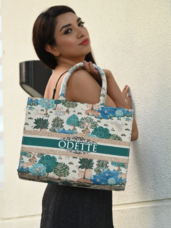 Odette Green Vintage Jungle Print Tote Bag for Women