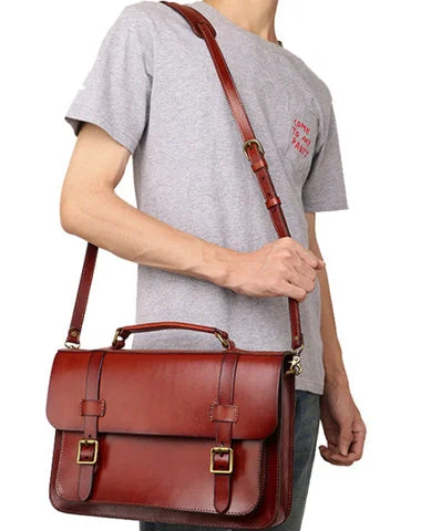 Men's Coffee Leather Convertible Messenger Bag Backpack Stachel Bag For Men