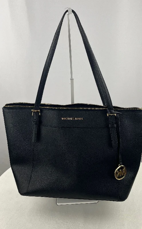 Michael Kors Women Black Leather Tote Shoulder Bag With Logo