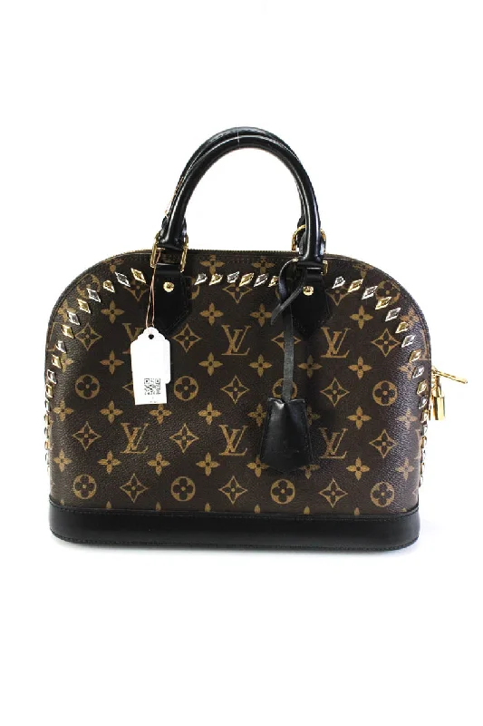 Louis Vuitton Womens Coated Canvas Monogram Macassar Studded Alma PM Handbag