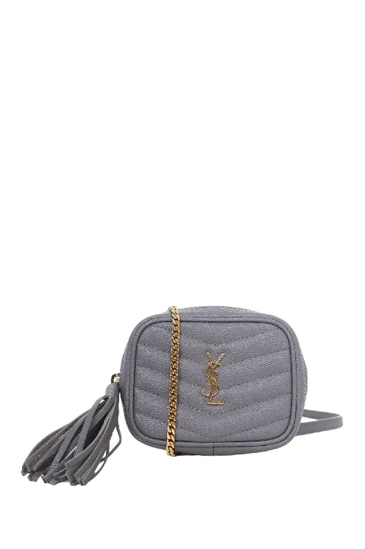 Saint Laurent Grey Grain De Poudre Matelasse Monogram Baby Lou Camera Bag